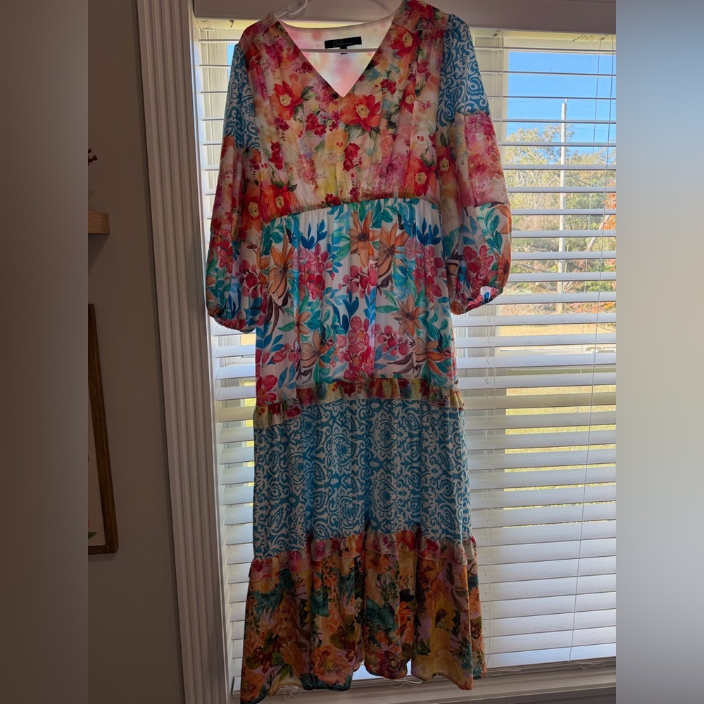 Floral Color block Maxi Dress